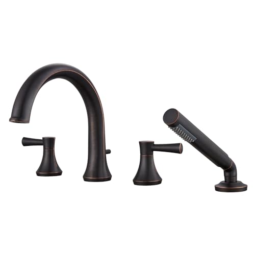 Grifería para bañera Wowkk Roman Tub con acabado Oil Rubbed Bronze, montaje en cubierta, con ducha de mano miniatura 1