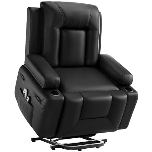 GarveeHome Oversized Wide Power Lift Recliner Chair - Heat and Massage, Adjustable Back and Legs, PU Leather Electric Lift Chair Designed for the Elderly and People with Mobility impaired