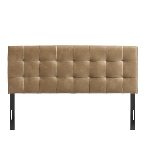 Image of Modway Lily Faux Leather Queen Size Headboard with Biscuit Tufting in Toast - Vegan Leather Upholstery with Padded Design and 5 Height-Adjustable Mounts