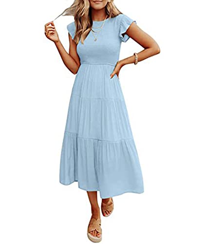 Image of Sexyshine Women's Square Neck Halter Lace Up Criss Cross Maxi Dress Tie Back Sleeveless Smocked Ruched A Line Dress