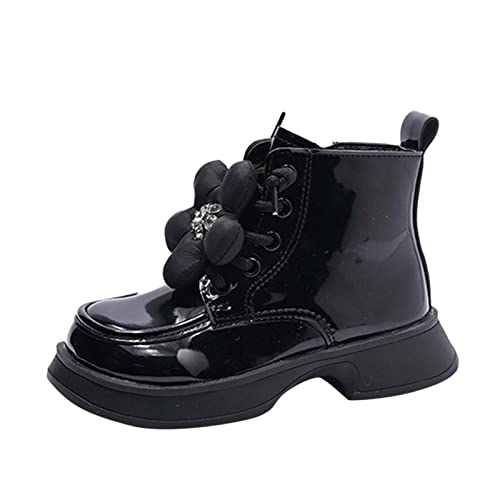 Kids Ankle Boots Girls Boys Chunky Low Heel Booties Side Zipper Fashion Outdoor Shoes Comfortable Dress Booties (Black, 5-5.5 Years Little Child)