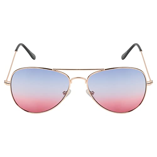 Image of Unisex UV Protected Aviator Shaped Full Rim Sunglasses With Assorted Colored Sunglasses Case, Frame - Plastic, Polycarbonate Lens