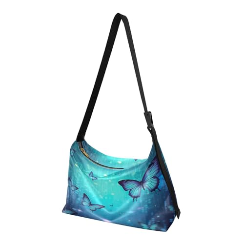 xigua Butterfly Blue Shoulder Bag for Women Waterproof PU Leather Hobo Bags Crossbody Purse with Zipper Closure2