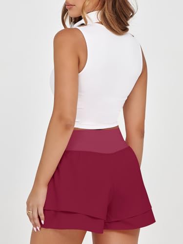 Fisoew Womens High Waisted Athletic Shorts Ruffle Tiered Running Workout Tennis Shorts with Build in Shorts3