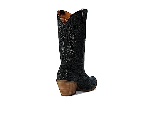 Image of Dingo Womens Silver Dollar Rhinestone Round Toe Pull On Casual Boots Mid Calf Mid Heel 2-3 inch - Black