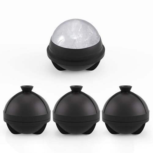 Samuelworld Large Ice Ball Maker with Lid, 4 x 2.5 Inch Round Silicone Ice Ball Mold, BPA Free, Easy To Fill Round Silicone Ice Tray, Craft Ice Maker for Whiskey, Cocktails, Gifting - Black