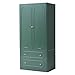 ORRD Fluted Freestanding Armoire Wardrobe Closet with 2 Doors and 2 Storage Drawers, Large Capacity Wardrobe Cabinet, Wooden Closet for Bedroom, Living Room - Green