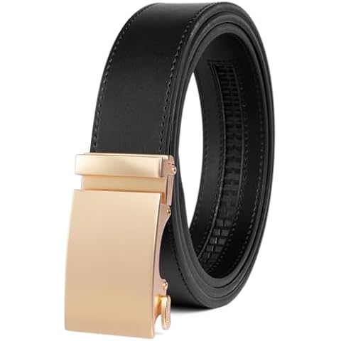 Founders & C Ratchet Belts for Men-Black/Brown Belt Leather 1 3/8" for Casual Dress-Micro Adjustable Belt (Black-Gold Buckle, 28" to 34" Waist Adjustable) Cover