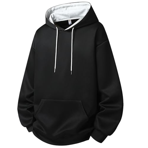 Pullover Hoodie Men Blend Fleece Long Sleeve Hooded Sweatshirt Fall Loose Casual Hoodies with Kangaroo Pockets