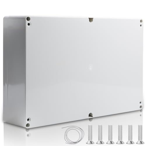 Caja de conexiones eléctricas ABS, caja de conexiones IP66, caja de distribución para montaje en superficie, color blanco, 26,5 x 18,5 x 9,5 cm, caja de distribución exterior, resistente al agua
