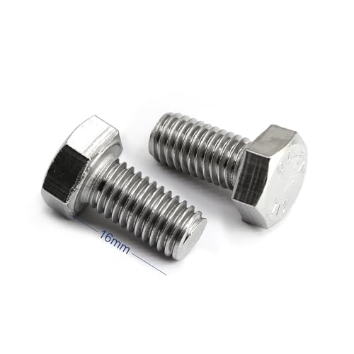 Image of M5-0.8 x 16mm Hex Head Screw Bolt, 18-8 (304) Stainless Steel, Fully Threaded, Plain Finish, Quantity 60