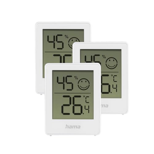 Hama Thermometer Hygrometer (3er Set, für innen, digital, Luftfeuchtigkeitsmesser, Anzeige der Raumtemperatur, Raumklima Messgerät, zum Aufstellen...