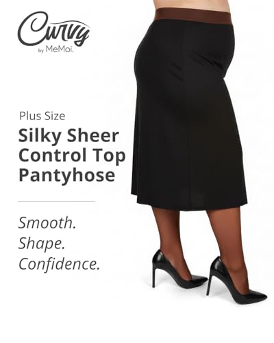 Image of MeMoi Plus Size Curvy Control Top Pantyhose for Women, Comfortable Silky Sheer Pantyhose, Lightweight Womens Stockings