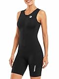 Women's Triathlon Suit One-Piece Padded Trisuit Race Skinsuit, Sleeveless Swimskin, Swim Bike Run,SBS Zip, 2 Side Pockets