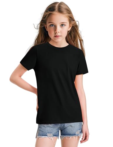 Image of KEREDA Girls Shirts Short Sleeve Soft Cotton T-Shirts Plain Tops for Kids