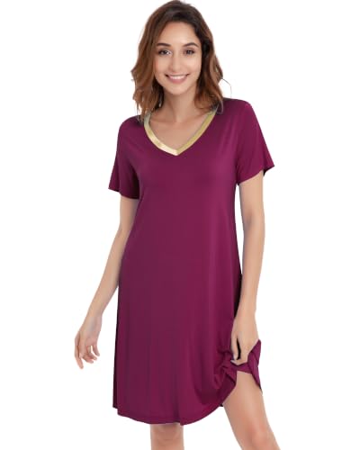 Image of NACHILA Women's Bamboo Viscose Nightgowns Short Sleeve Soft Sleepwear