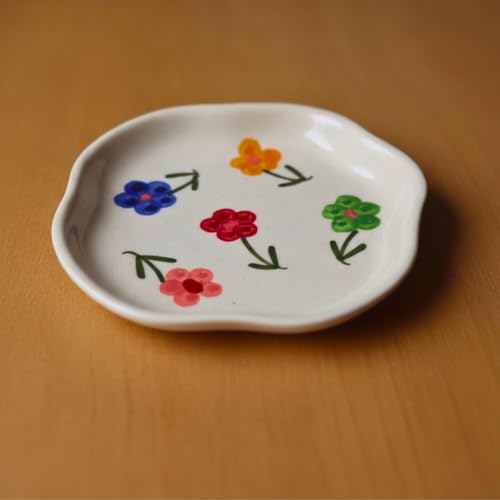 Image of WEAVING HOMES Floral Blossom Handmade Dessert Plate, Size: 11 cm Microwave & Dishwahsher Safe (Set of 1)