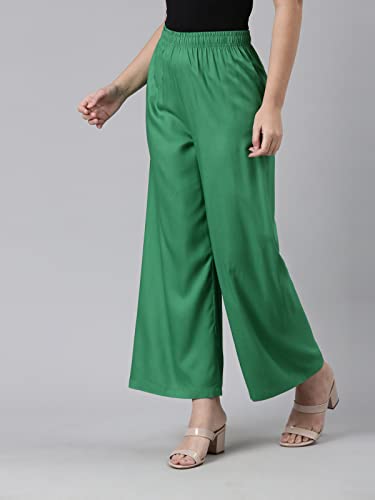 Image of GO COLORS Soft Viscose Basic Palazzo Full Length for Women| Breathable, Mid Rise, Relaxed Fit