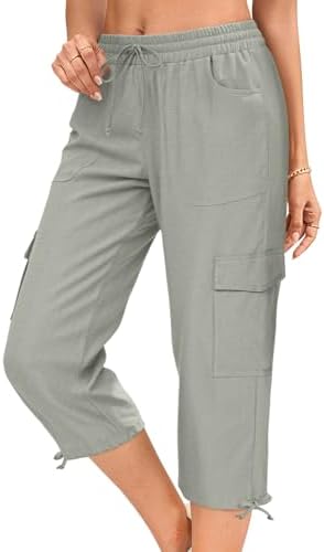 HOTGIFT Women Capris Cargo Pants 2025 Summer Hiking Pants Casual Lightweight Outdoor Quick Dry with 6 Pockets