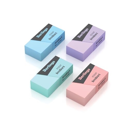 Berlingo Radiergummi Set, 4 Stück, rechteckig, Eco-PVC, 40x20x10 mm, für das Büro, das Home Office oder die Schule und Uni, Serie Instinct
