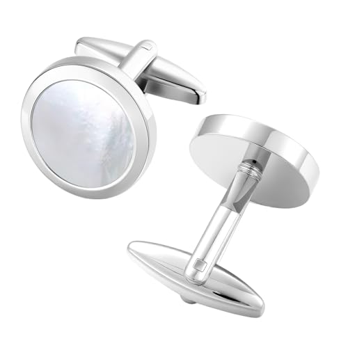 Dannyshi Mens Cufflinks and Tuxedo Shirt Studs Set with Gift Box Cuff Links Tuxedo Studs Business Wedding Groomsman Gifts (Silver/Fritillaria) - Thumbnail 6