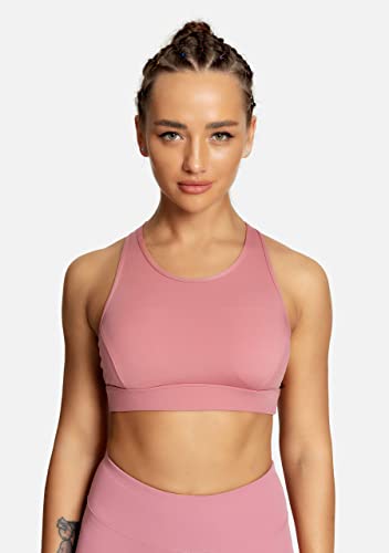 Image of QUEENIEKE BareFlow Women's Sports Bras with Phone Pocket Medium Impact Padded Racerback Workout Gym Crop Top Running Yoga Bra