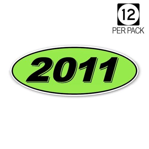 Oval Model Year Car Dealer Window Stickers - Fluorescent Green and Black - Auto Dealerships - 12 per Pack - Durable and Weatherproof (2011)