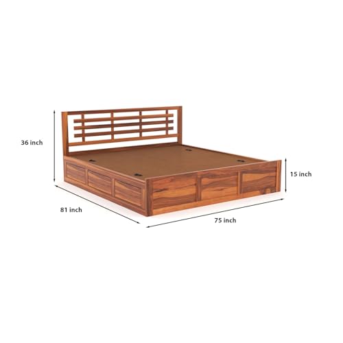 Image of FurnitureSheesham Wood King Size Double Bed with Storage Box for Living Room, Bed Room Solid Wood King Box Bed | Finish Color - Natural Brown, DIY