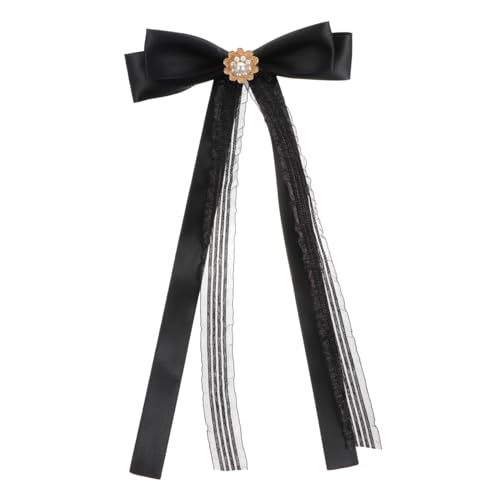 TOGEVAL Novelty Bow Tie Set Black Ribbon Bowknot Design Pre Tied Brooch Neck Tie for Women Men