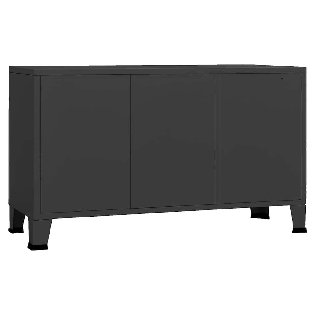Credenza industriale in metallo e vetro, colore nero, 105 x 35 x 62