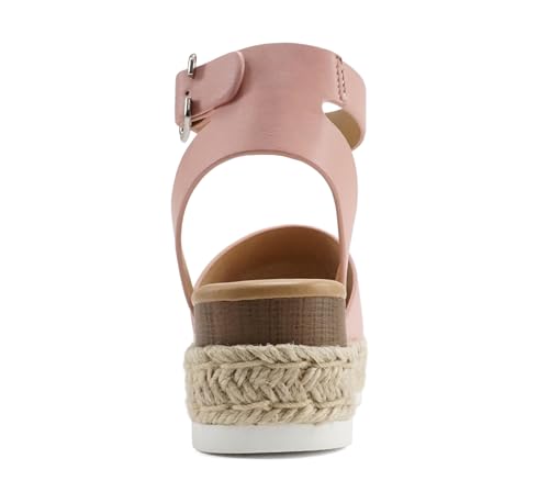 Image of Soda Topic Open Toe Buckle Ankle Strap Espadrilles Flatform Wedge Casual Sandal