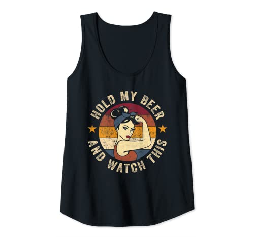 Womens Hold My Beer And Watch This Shirt Funny Retro Hold My Beer Tank Top