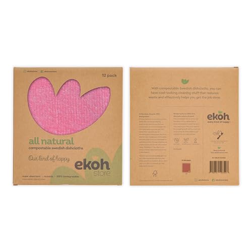 Image of EKOH Swedish DishCloths for Kitchen, Pink, 12 Pack | Reusable Paper Towels Cellulose Sponge, Microfiber Alternative Dish Cloth