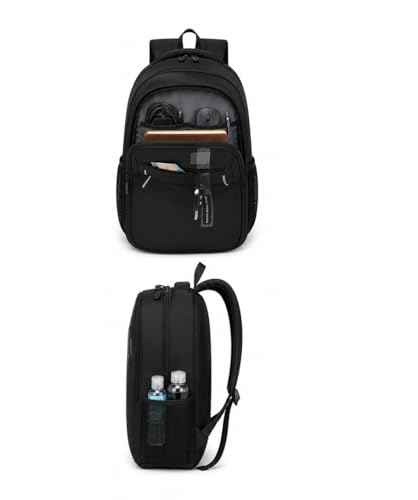 Image of Black Laptop Backpack for College, Work and Travel, with Side Mesh Pocket and Padded Shoulder Straps