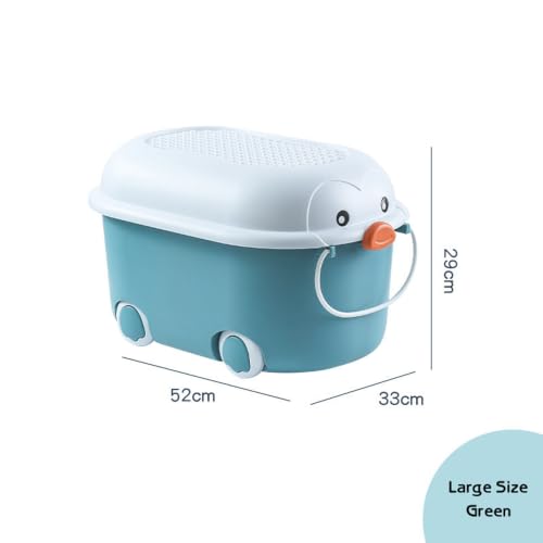 Image of Baby Bucket Multipurpose Storage Box with Wheels | Children's Toy Storage Box | Pulley Plastic Case Storage Container -Green -(52 x 33 x 29 cm)