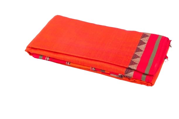 Narayanpet Cotton sarees – Orangey Red - 100% Cotton Sarees-picture-34