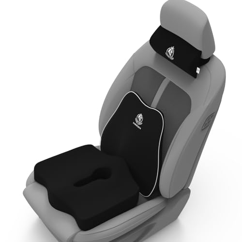 Image of MRRON Neckrest Back Support or Coccyx Orthopaedic Cushion for Long Sitting Universal fit with Ergonomic Design Made by High Density Memory Foam Used for Car or Office Chairs. (Black, Slim backrest)