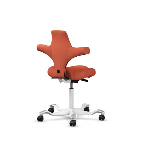 Image of HAG Capisco Sit to Stand Chair-White Frame-Upholstered Burnt Red