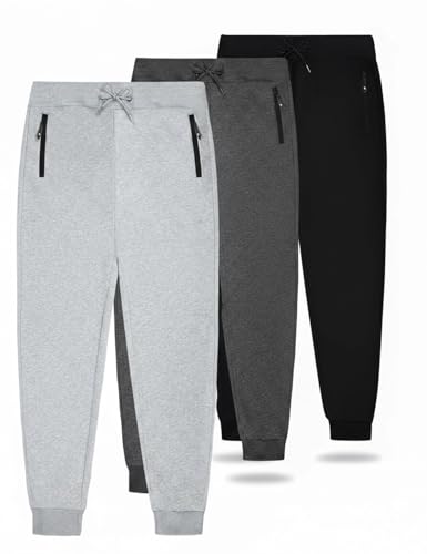 Gihuo Boys Sweatpants Athletic Workout Kids Joggers with Zipper Pocket Drawstring Active Casual Soft Jogging Sweat Pants