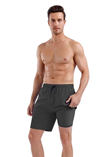MILANKERR 7 inch Mens Swim Trunks with Compression Liner,Mens Swimming Trunks with Boxer Brief Liner Quick Dry Swim Shorts2