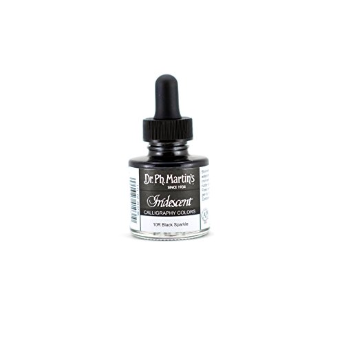 Dr. Ph. Martin's Iridescent Calligraphy Color (10R) Ink Bottle, 1.0 oz, Iridescent Black Sparkle, 1 Bottle
