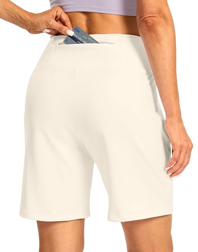 Women's Athletic Shorts with Zipper Pocket 7" High Waisted Stretchy Bermuda Shorts for Women Workout Running Casual2