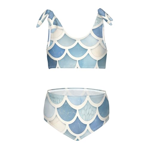 KLL Mermaid Scales Watercolor Fish Girls' Two Piece Bikini Sets Quick-Dry Bathing Suit Swimwear Adjustable Strap
