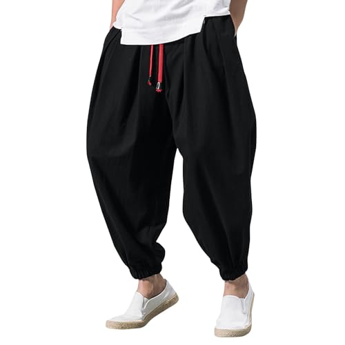 DuDubaby Cargo Pants for Men Baggy Harem Pant Hippie Beach Yoga Casual Drop Crotch Trouser