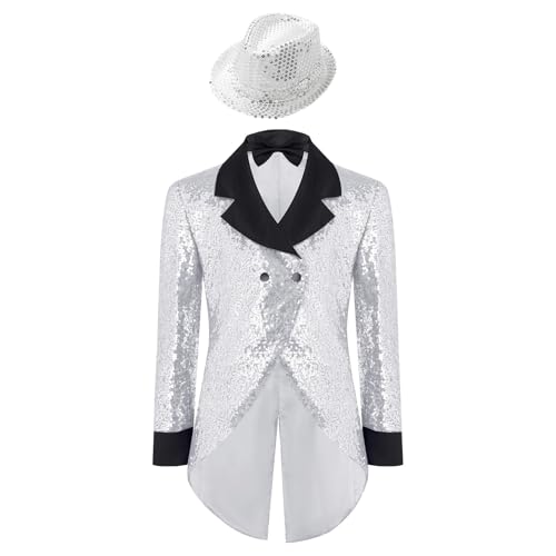 Blazer de magicien pour garçon avec costume pailleté et chapeau noir