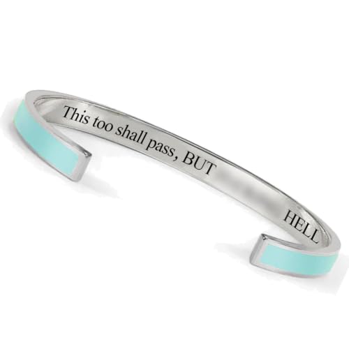 ASHPWD This Too Shall Pass Mantra Cuff Bracelet Engraved Motivational Inspirational Cuff Bracelet Encouragement Jewelry Gift for Women (Subtle Green-Silver)