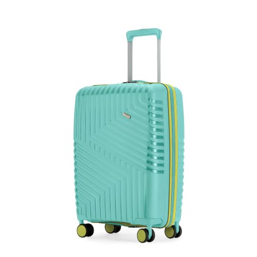 Image of Core Cabin Suitcase 55 cm 20 inch Polypropylene Hard Trolley Bag, 8 Spinner Wheels, Recessed Number Lock, Lightweight Carry-On Luggage for Men & Women Aegean Blue /Meadow Yellow