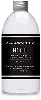 Premium Silver Liquid Hand Soap Refill Cedarwood & Nutmeg 16.9 FL OZ (500mL) by Acqua Aroma Handcrafted Made in Brazil