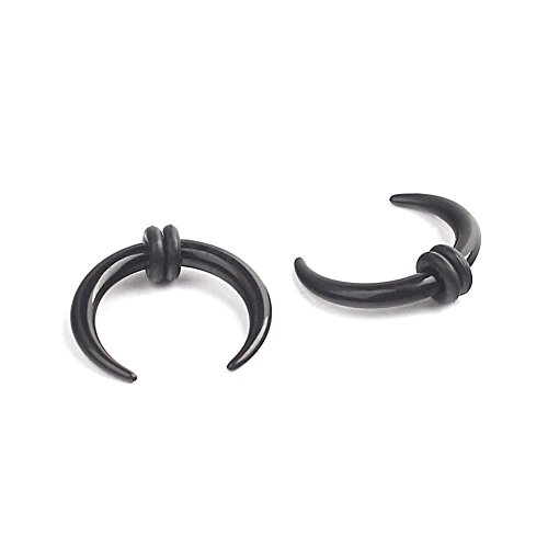 Ruifan 1Pair Black Acrylic C shape Pincher Tapers Septum Buffalo Taper Expander Pierced Nose, Nipple or Earring Ring with Black O-Rings 12G
