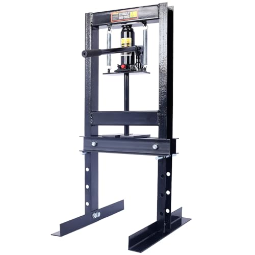 6 Ton Hydraulic Shop Press - Heavy Duty Hydraulic Press H-Frame Floor Mount Benchtop Hydraulic Shop Press with Press Plates Adjustable Working Table Height Shop Press for Car Repair and Garage, Black